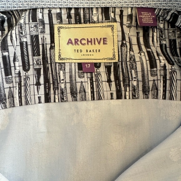 Ted Baker London Archive Men’s Shirt Sz 17 Button Front Blue Floral Long Sleeve - Picture 8 of 12